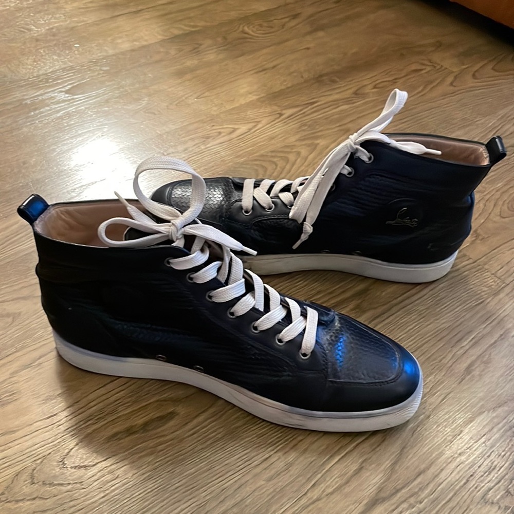 Christian Louboutin black leather high top sneakers